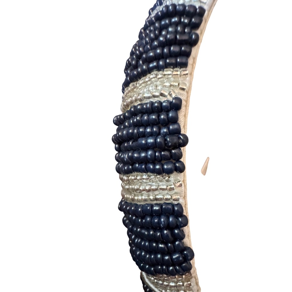 J. Crew Beaded Striped Beaded Puffy Headband Navy White Boho Chic Accessory NWT - Picture 6 of 6